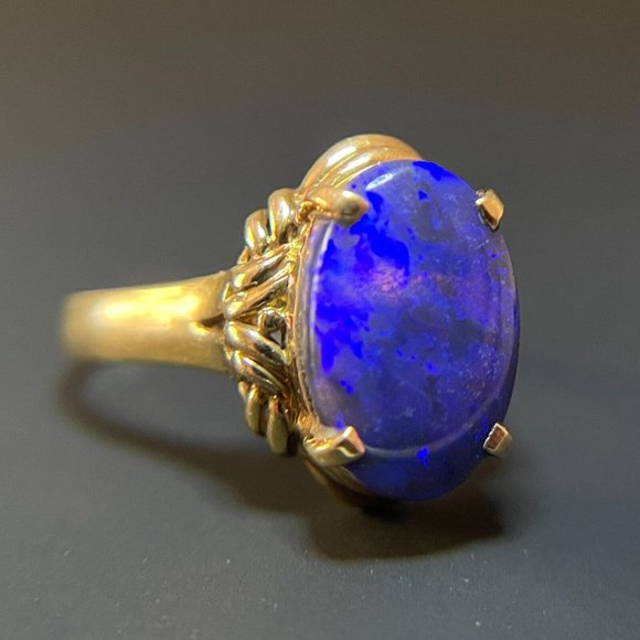 Cosmic Australian Black Opal Blue Ring 18K Gold Lightning Ridge Vintage 7 7/8 - Picture 11 of 13